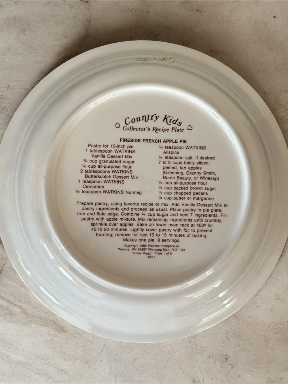 Vintage Watkins Holiday Illustrated Ceramic Pie Baking Dish Cream with Blue Trim